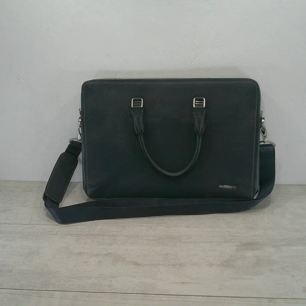 BOSTANTEN Briefcase Leather Laptop Bag Lawyer Business Vintage True Navy Slim